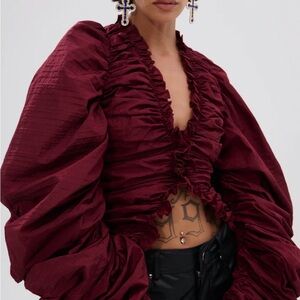 AKIRA Burgundy Ruched Blouse